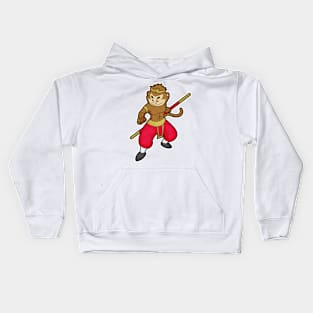 Monkey as Warrior with Staff & Headband Kids Hoodie